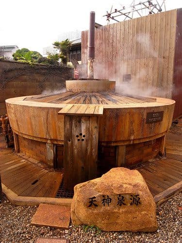 Steam rising from the Tenjin spring source in Arima Onsen